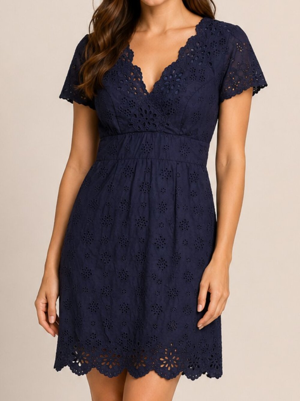 Milly of NY | Navy Eyelet Cotton Blend Cocktail Midi Dress 4